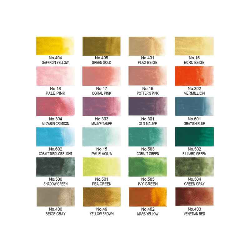Nuancier 24 godets aquarelle Kuretake Gansai Tambi - Teintes Art déco