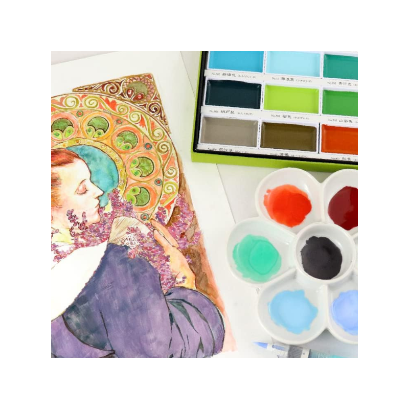 Set 24 godets aquarelle Gansai Tambi Kuretake  - Teintes Art déco
