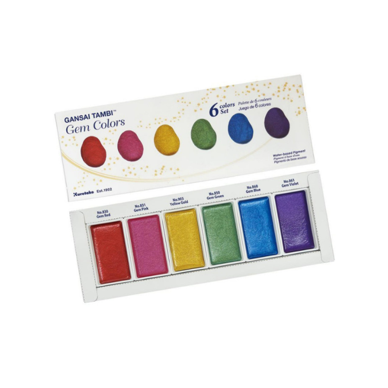  Set 6 godets d'aquarelle Japonaise Gansai Tambi - Teintes métalliques - Kuretake