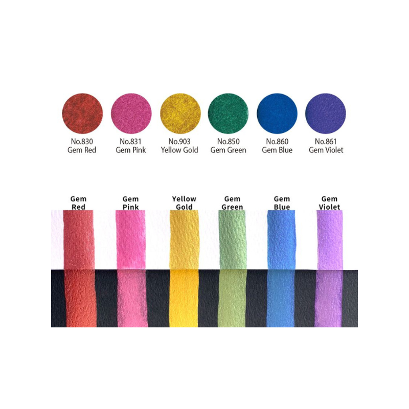  Set 6 godets aquarelle Gansai Tambi Kuretake - Teintes métalliques