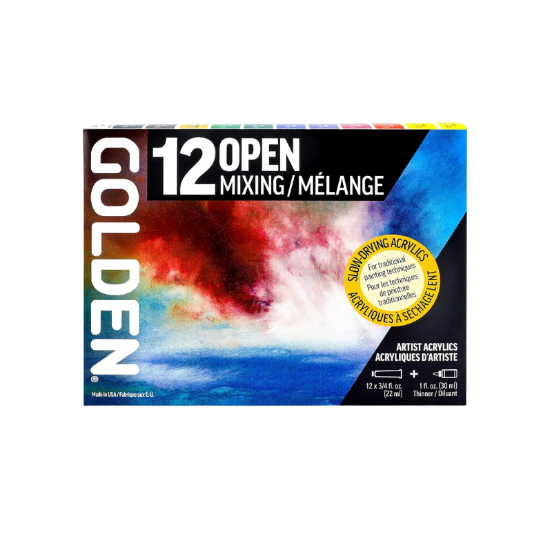 Set de 12 tubes acrylique Golden Open + diluant