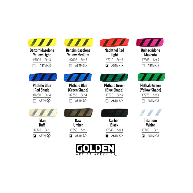 Nuancier 12 tubes acrylique Golden Open + diluant