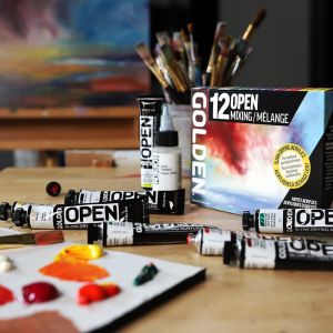 Assortiment de 12 tubes acrylique Golden Open + diluant