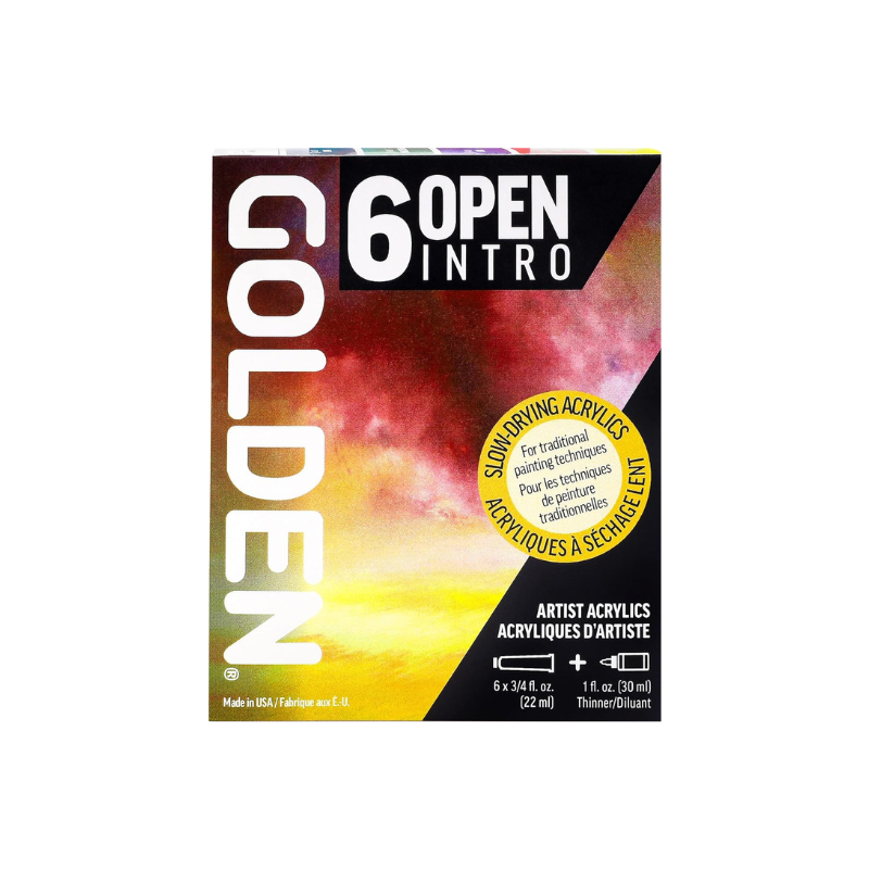 Set de 6 tubes acrylique Golden Open + diluant