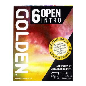 Set de 6 tubes acrylique Golden Open + diluant  