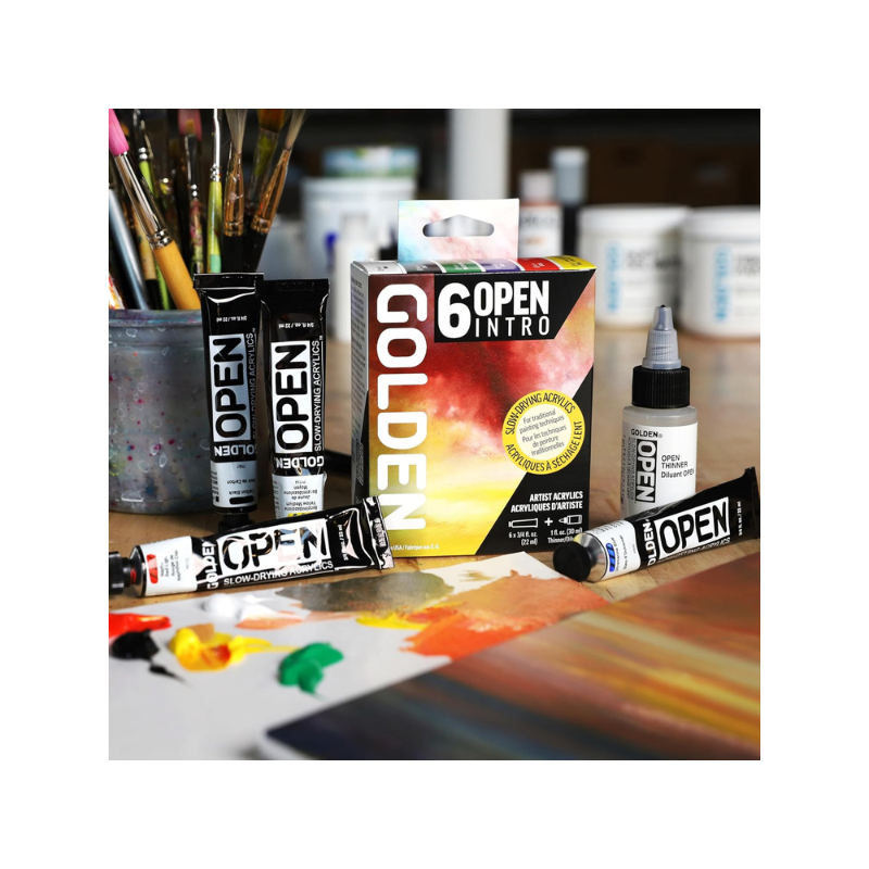 Assortiment de 6 tubes acrylique Golden Open + diluant