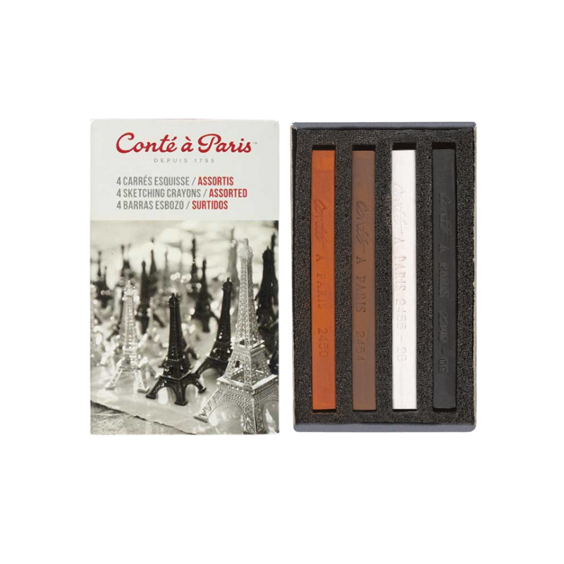 Boîte 4 carrés esquisse assortis Conté de Paris