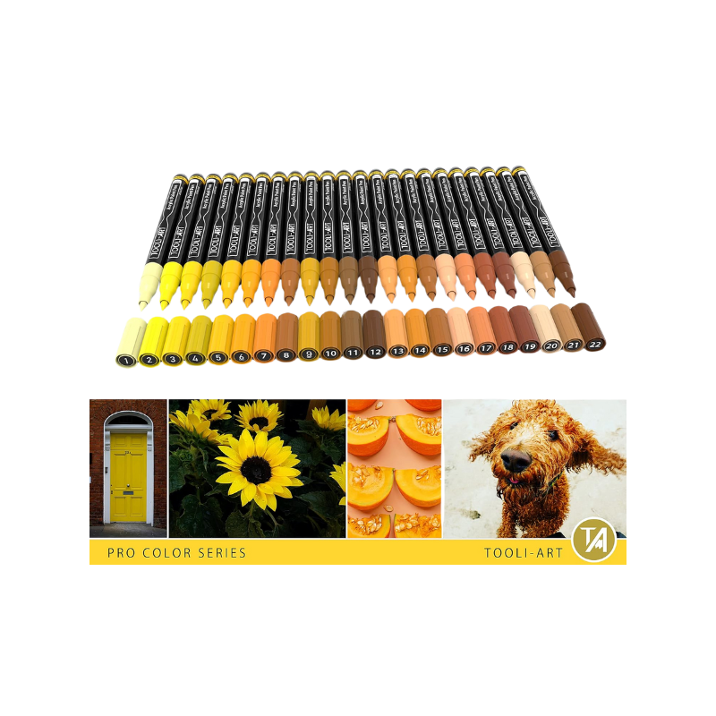 Lot 22 marqueurs acrylique 0.7 mm - Jaune - Tooli-Art