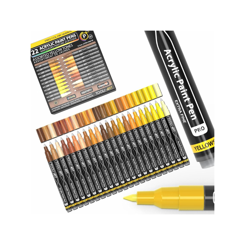 Assortiment 22 marqueurs acrylique 0.7 mm - Jaune - Tooli-Art