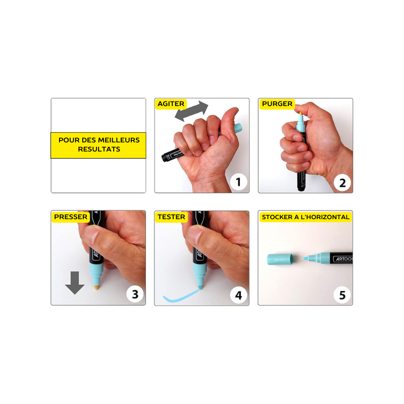 Peinture acrylique Tooli-Art - Set 22 marqueurs Jaune - pointe 0.7 mm