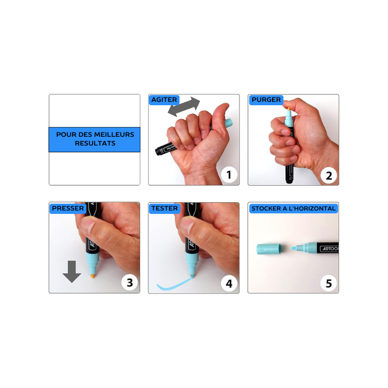 Peinture acrylique - Assortiment 22 marqueurs 0.7 mm - Bleu - Tooli-Art