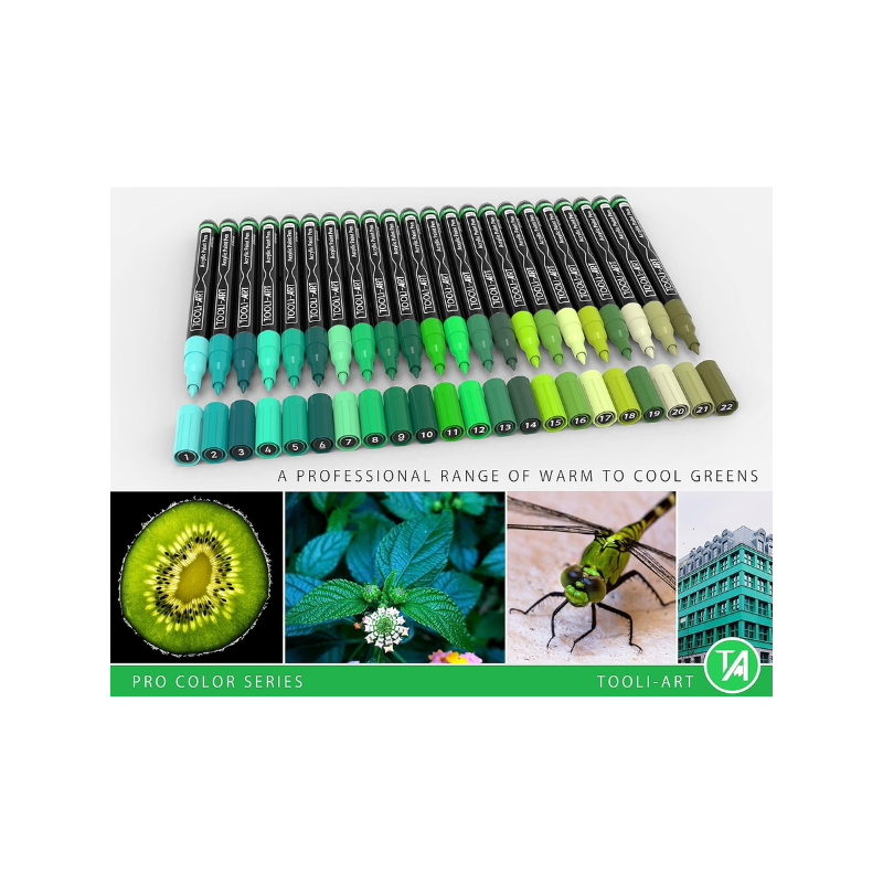 Lot 22 marqueurs acrylique 0.7 mm - Vert - Tooli-Art