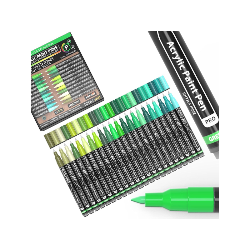 Assortiment 22 marqueurs acrylique 0.7 mm - Vert - Tooli-Art