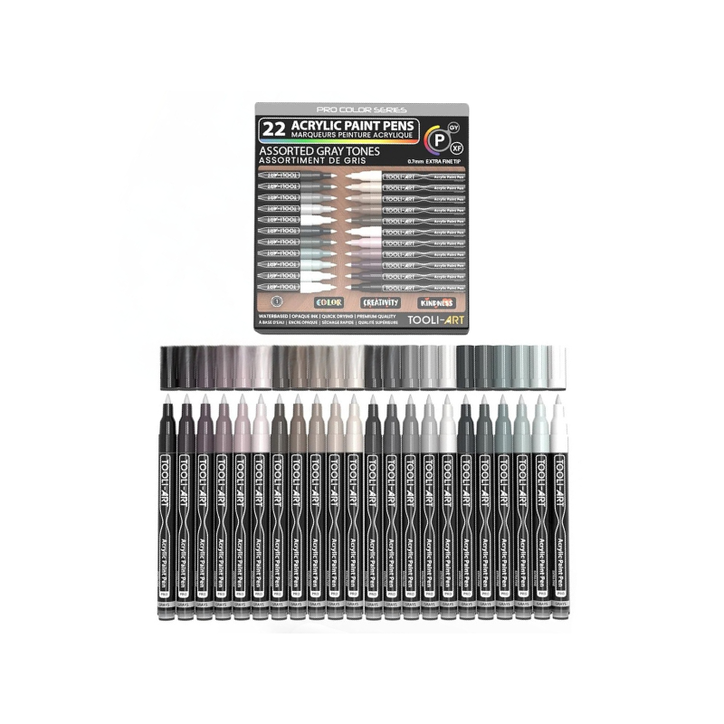Set 22 marqueurs acrylique 0.7 mm - Gris - Tooli-Art