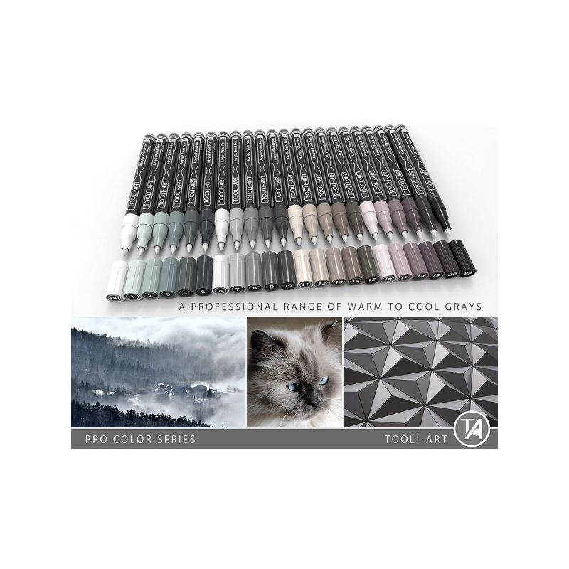 Lot 22 marqueurs acrylique 0.7 mm - Gris - Tooli-Art