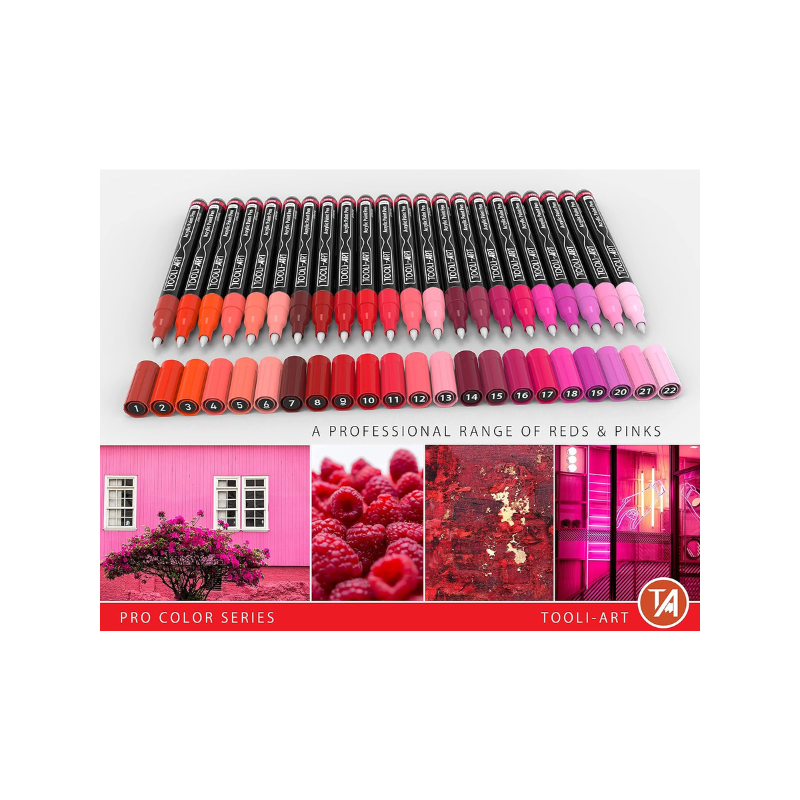 Lot 22 marqueurs acrylique 0.7 mm - Rouge - Tooli-Art