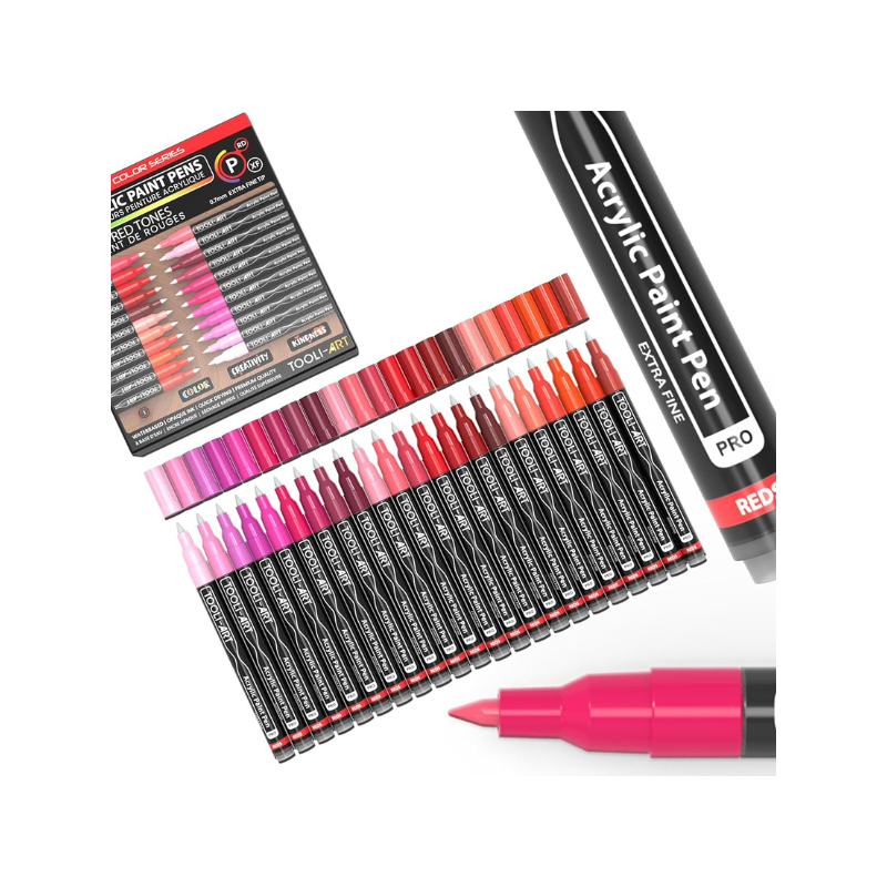 Assortiment 22 marqueurs acrylique 0.7 mm - Rouge - Tooli-Art