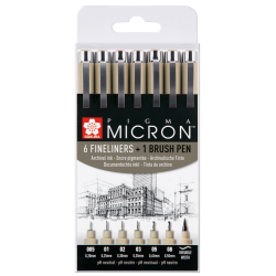 Set de 6 feutres Pigma Micron + Pigma brush offert