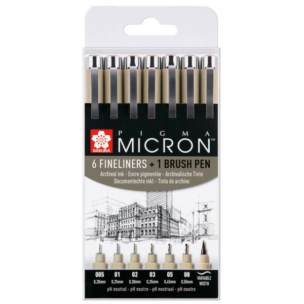 Set de 6 feutres Pigma Micron + Pigma brush offert