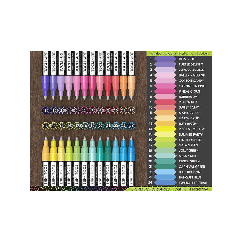 Lot 24 marqueurs acrylique 0.7 mm - Confetti - Tooli-Art