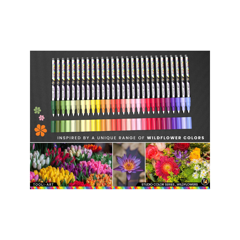 Lot 28 marqueurs acrylique 0.7 mm - Fleurs sauvages - Tooli-Art