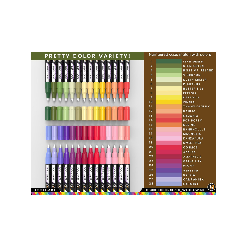 Set Fleurs sauvages - Tooli-Art - 28 marqueurs acrylique 0.7 mm