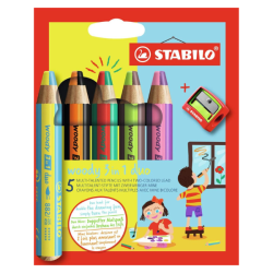 Pochette de 5 crayons WooDY Duo - avec taille-crayon - Stabilo