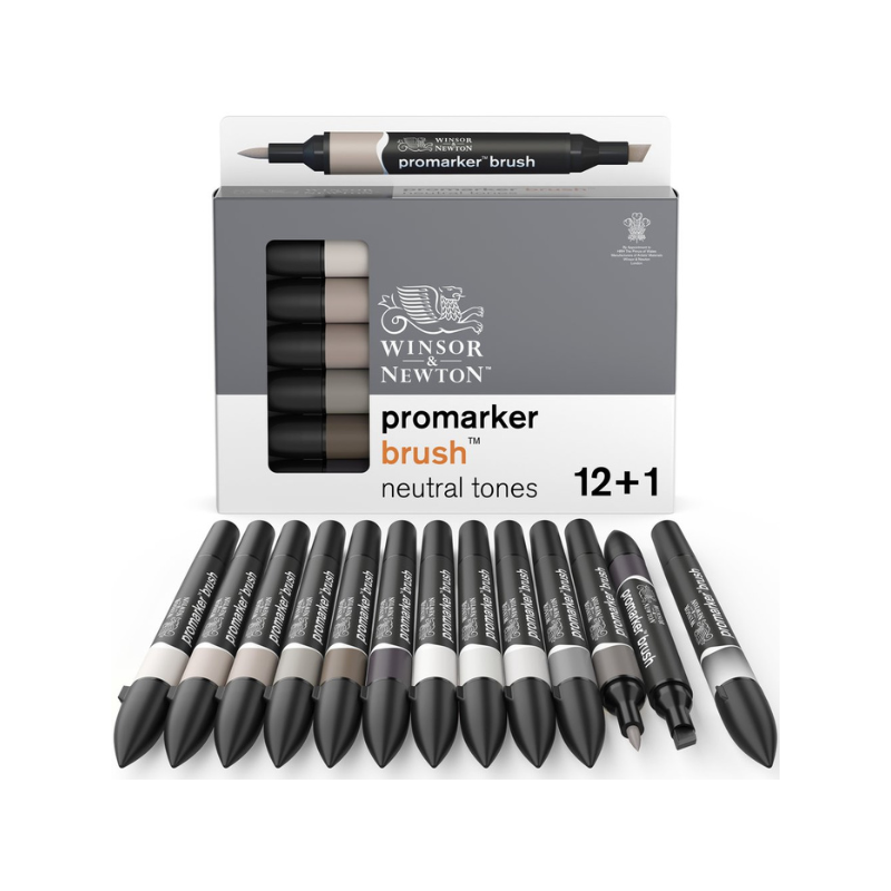 Set de 12 Promarker Brush + blender offert - Tons neutres