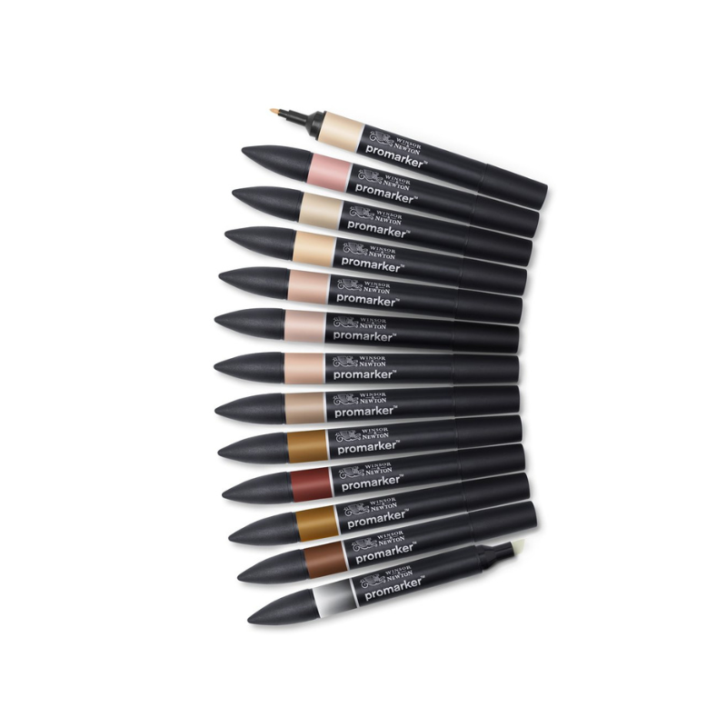 Assortiment de 12 promarkers + blender offert- Tons de chair Nuancier WINSOR & NEWTON