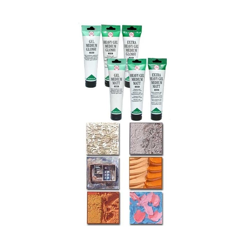 3 types de médiums gel existant tous les 3 en brillant ou en mat : médium gel, médium gel épaississant et médium gel extra 