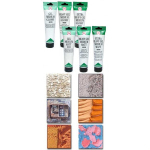 3 types de médiums gel existant tous les 3 en brillant ou en mat : médium gel, médium gel épaississant et médium gel extra 