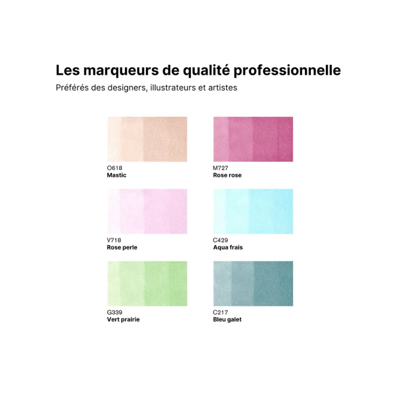 Nuancier 6 brushmarkers couleurs de tons pastels Nuancier 6 brushmarkers couleurs de tons pastels