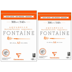 Bloc aquarelle Fontaine - Coton extra blanc grain satiné - Clairefontaine