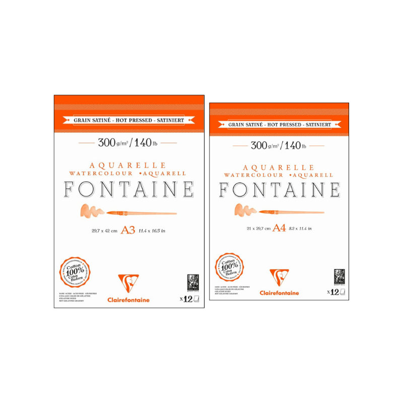 Bloc aquarelle Fontaine - Coton extra blanc grain satiné - Clairefontaine