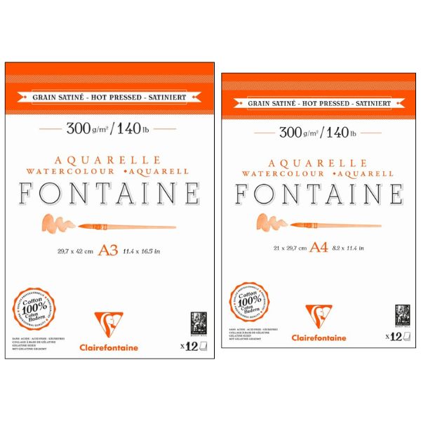 Bloc aquarelle Fontaine - Coton extra blanc grain satiné - Clairefontaine