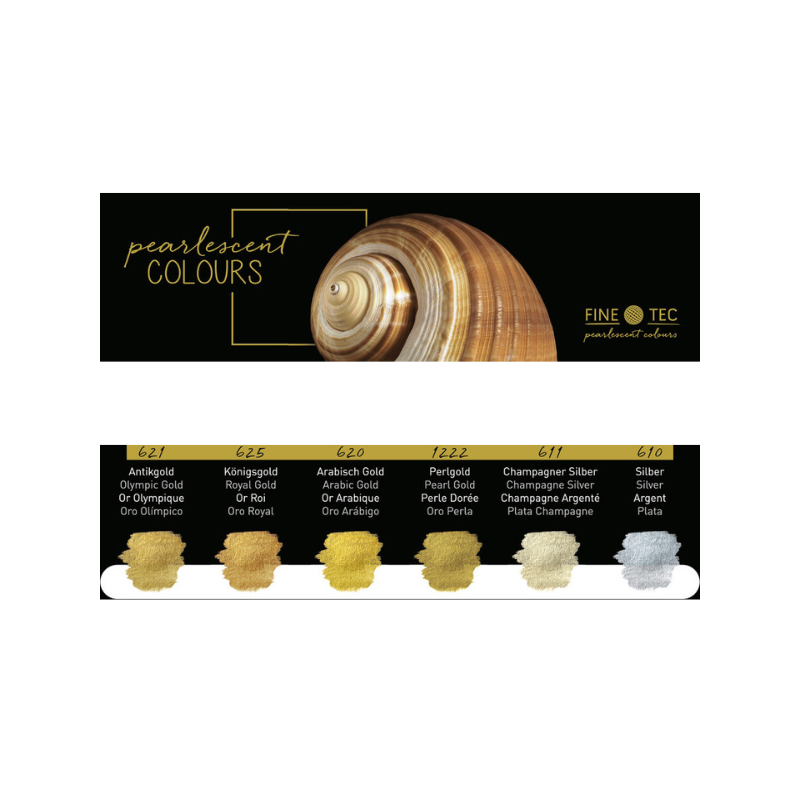 Assortiment aquarelle Finetec de 6 couleurs métalliques et effets nacrées