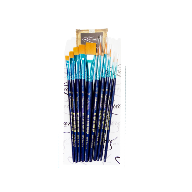 Set de 10 pinceaux multi-usages manche court Blue Line - Léonard