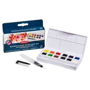 Set 12 demi-godets d'Aquarelle + pinceau réservoir - Derwent