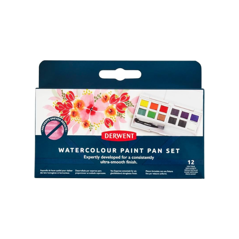 Kit aquarelle Derwent - 12 demi-godets + pinceau réservoir