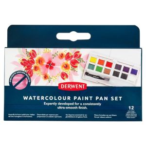 Kit aquarelle Derwent - 12 demi-godets + pinceau réservoir