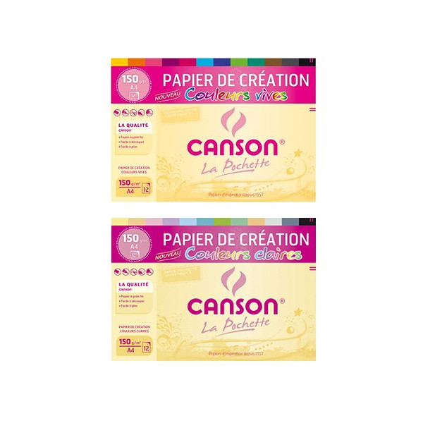 Pochette Canson Papier de Création couleurs vives 150g/m² 12