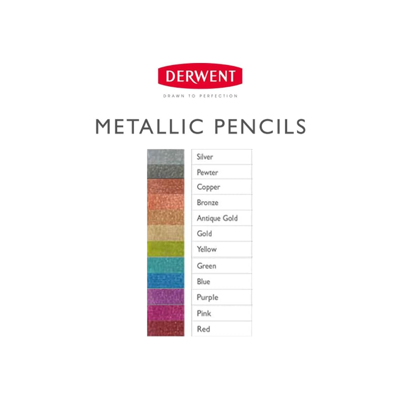 Nuancier crayons de couleurs Metallic Derwent - 12 couleurs
