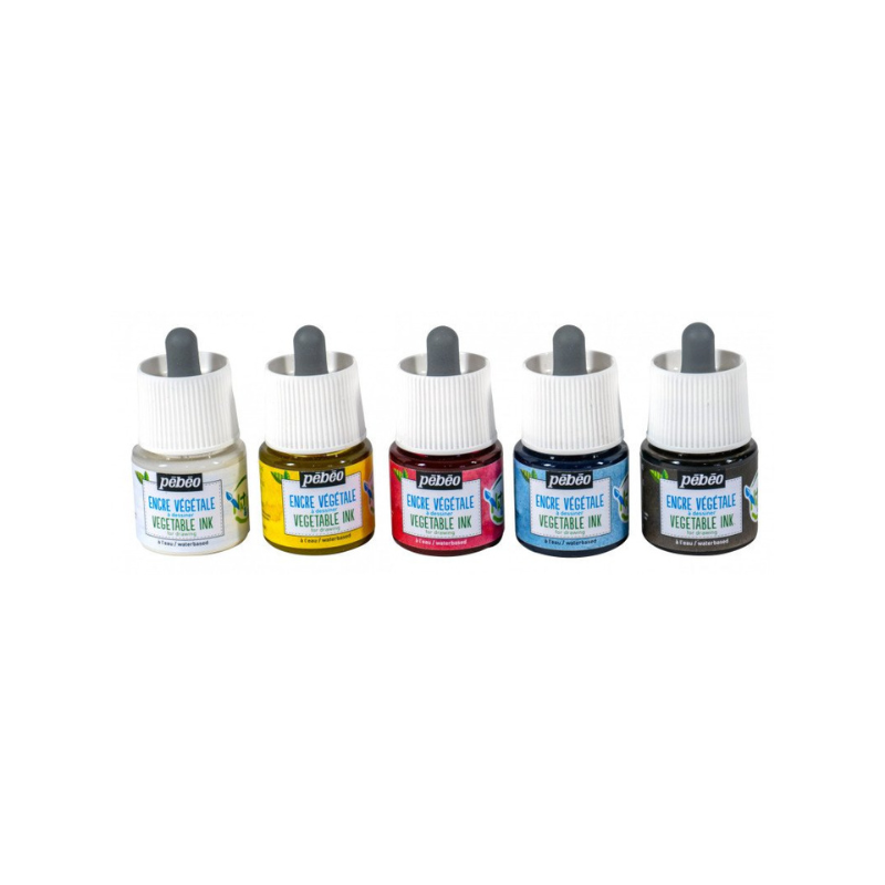 Encre végétale à dessiner Pébéo - assortiment 5 couleurs primaires