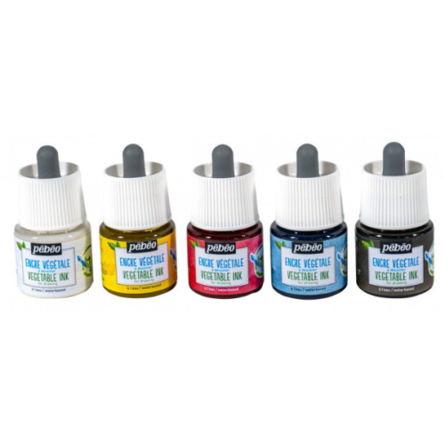 Encre végétale à dessiner Pébéo - assortiment 5 couleurs primaires