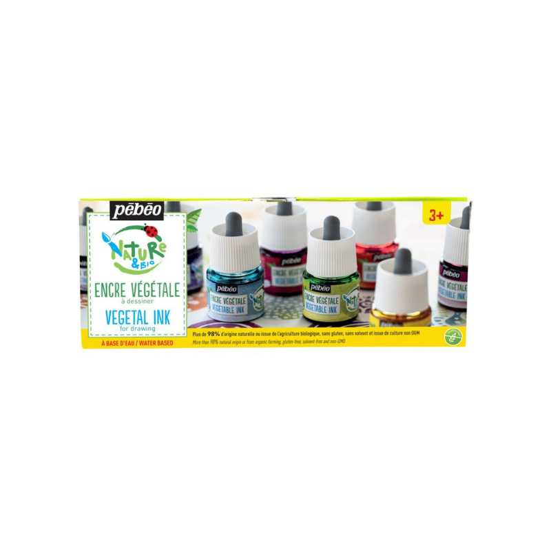 Peinture encre écoresponsable Pébéo - set de 5 couleurs primaires - 5x45ml