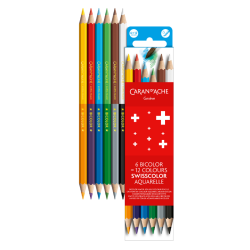 Set de 6 crayons de couleurs bicolores aquarellables - Caran d'Ache