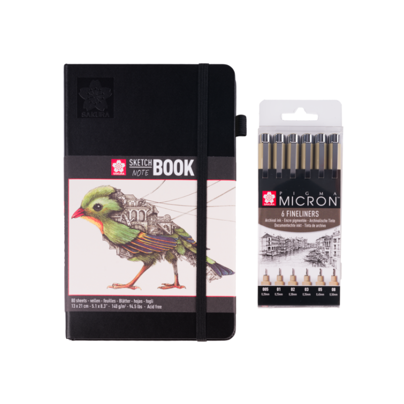  Pack 6 fineliners Pigma Micron encre permanente pour archives + book A5