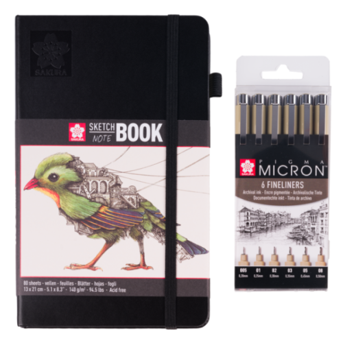  Pack 6 fineliners Pigma Micron encre permanente pour archives + book A5