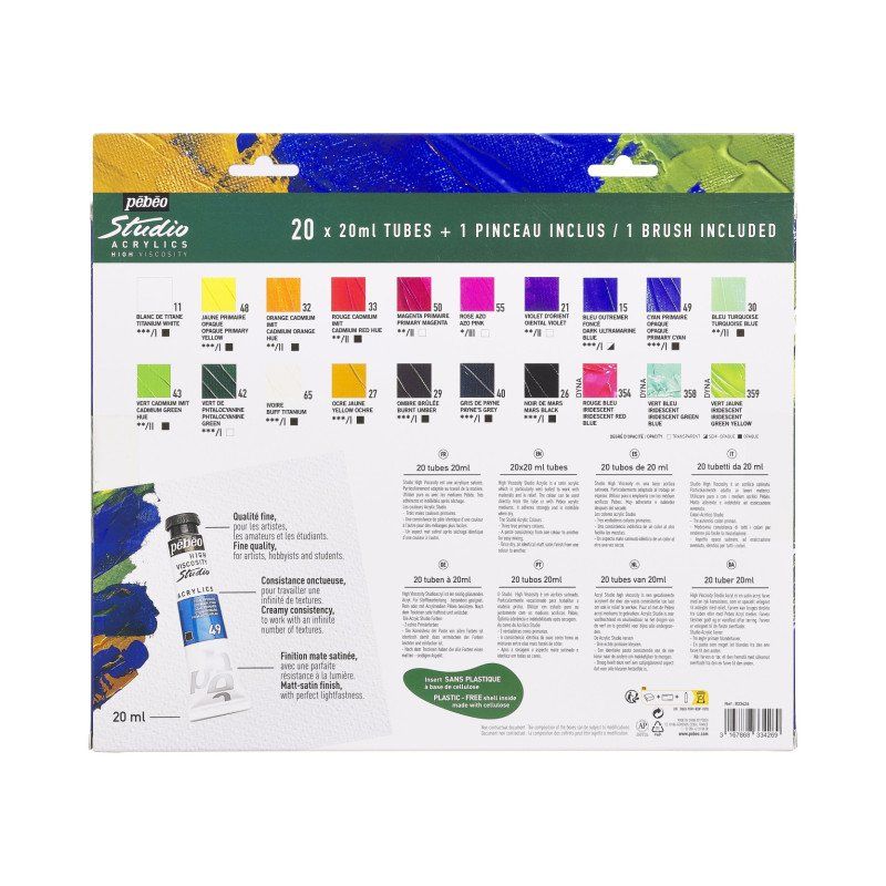 Détail du set Pébéo Studio Acrylics 20 tubes 20ml 