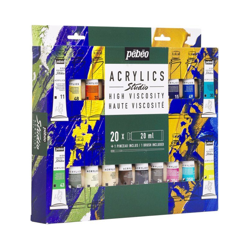 Pack Studio Acrylics 20 tubes 20ml+ pinceau - Pébéo